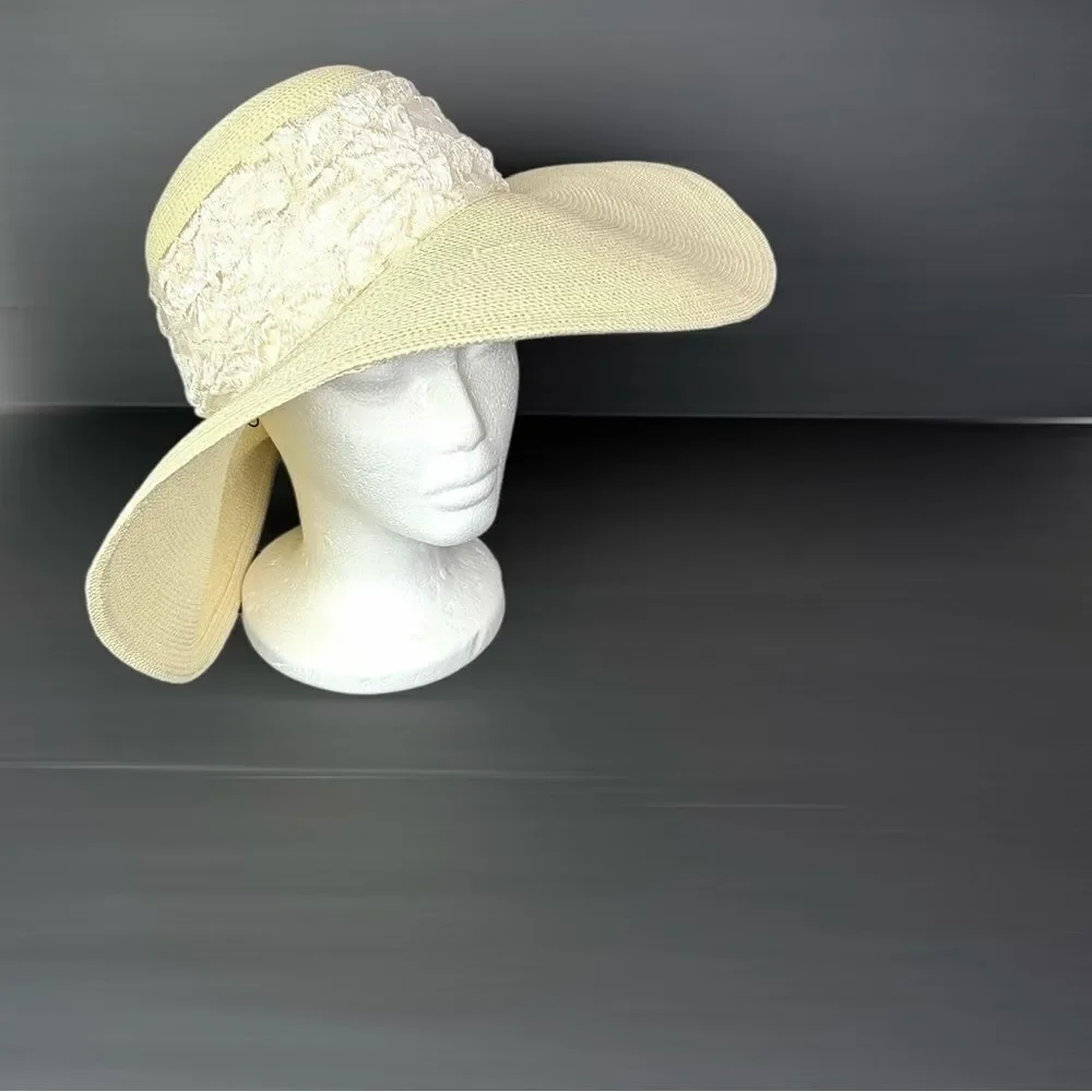 Whittall & Shon Wide Brim Straw Hat Lace Knotted Wrap Summer Derby Garden Party